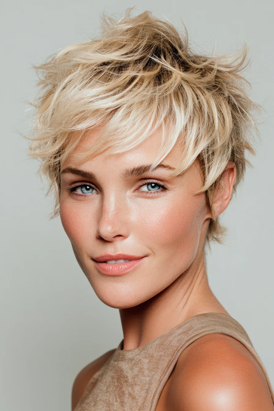 3. Strukturierter sandblonder Schnitt (Pixie-Frisuren für Frauen über 40) – Pixie-Frisuren für Frauen über 40