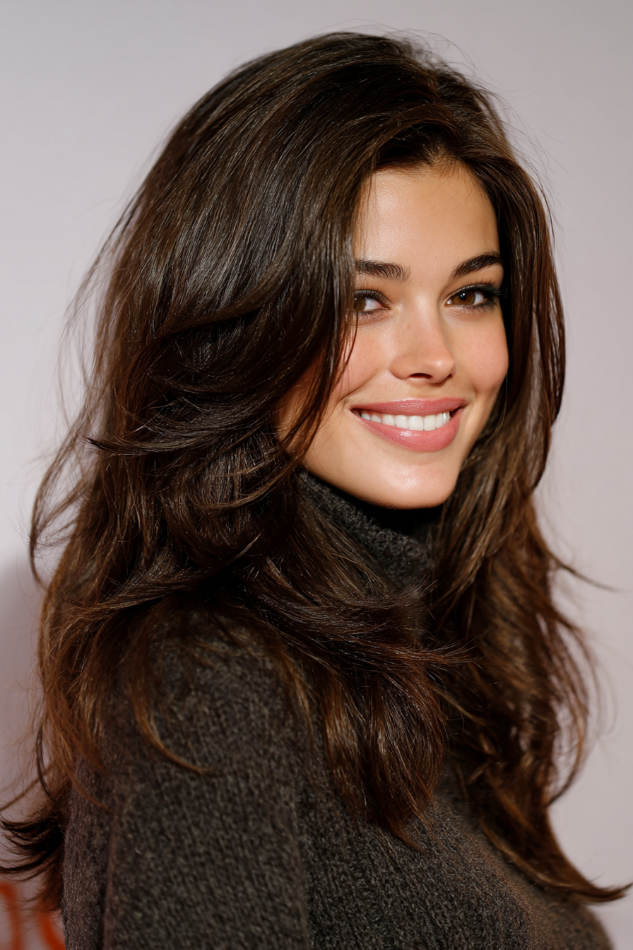 3.. Timeless brünette lange Schichten (alte Geldhaarschnitte) - Alte Geldhaarschnitte