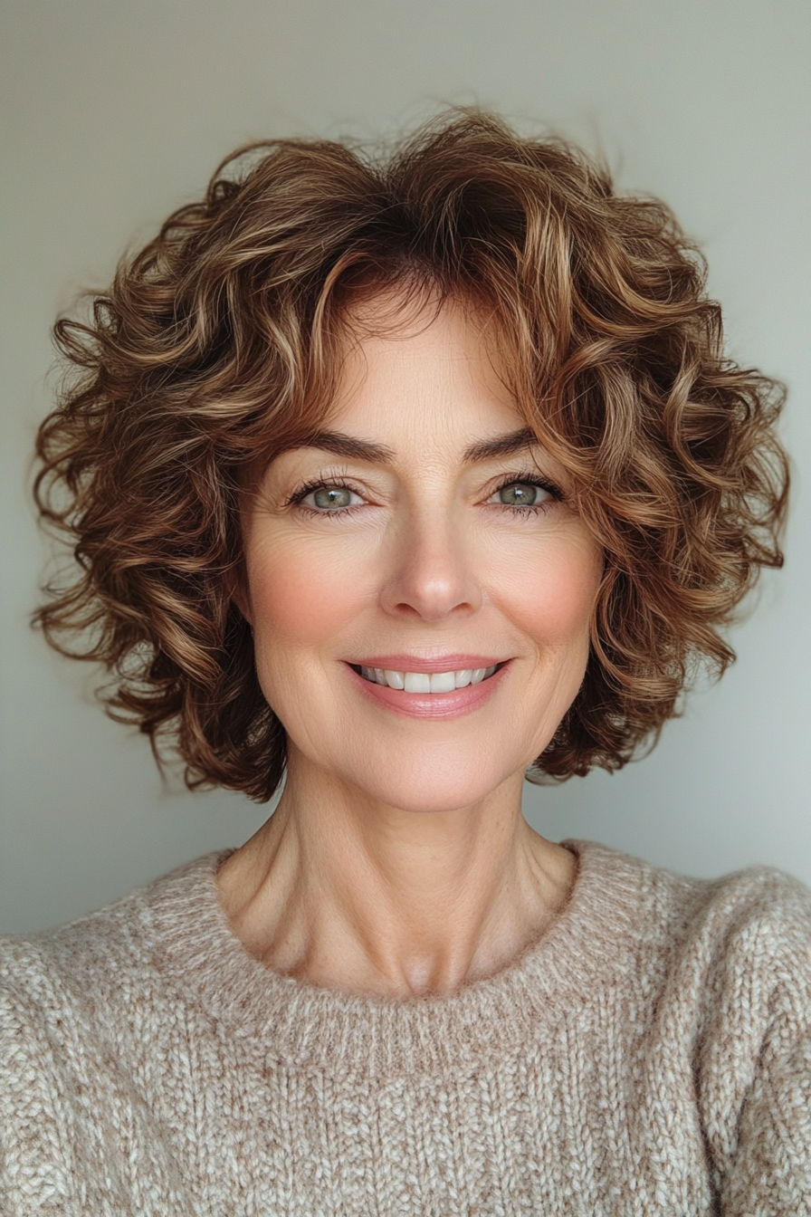 3. Warme Kastaniennuss -Pixie (Haarschnitte für ältere Frauen mit lockigem Haar) - Haarschnitte für ältere Frauen mit lockigem Haar