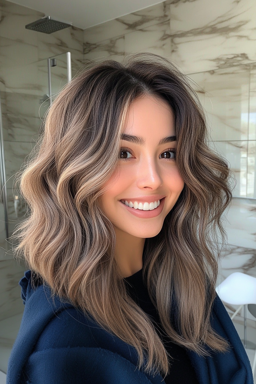 3. Wavy Long Bob mit Asche Brown (beste Haarschnitte für Frauen über 40) - beste Haarschnitte für Frauen über 40
