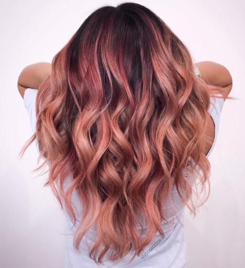 19 atemberaubende Beispiele für Roségold -Balayage Rosengold Balayage Haare