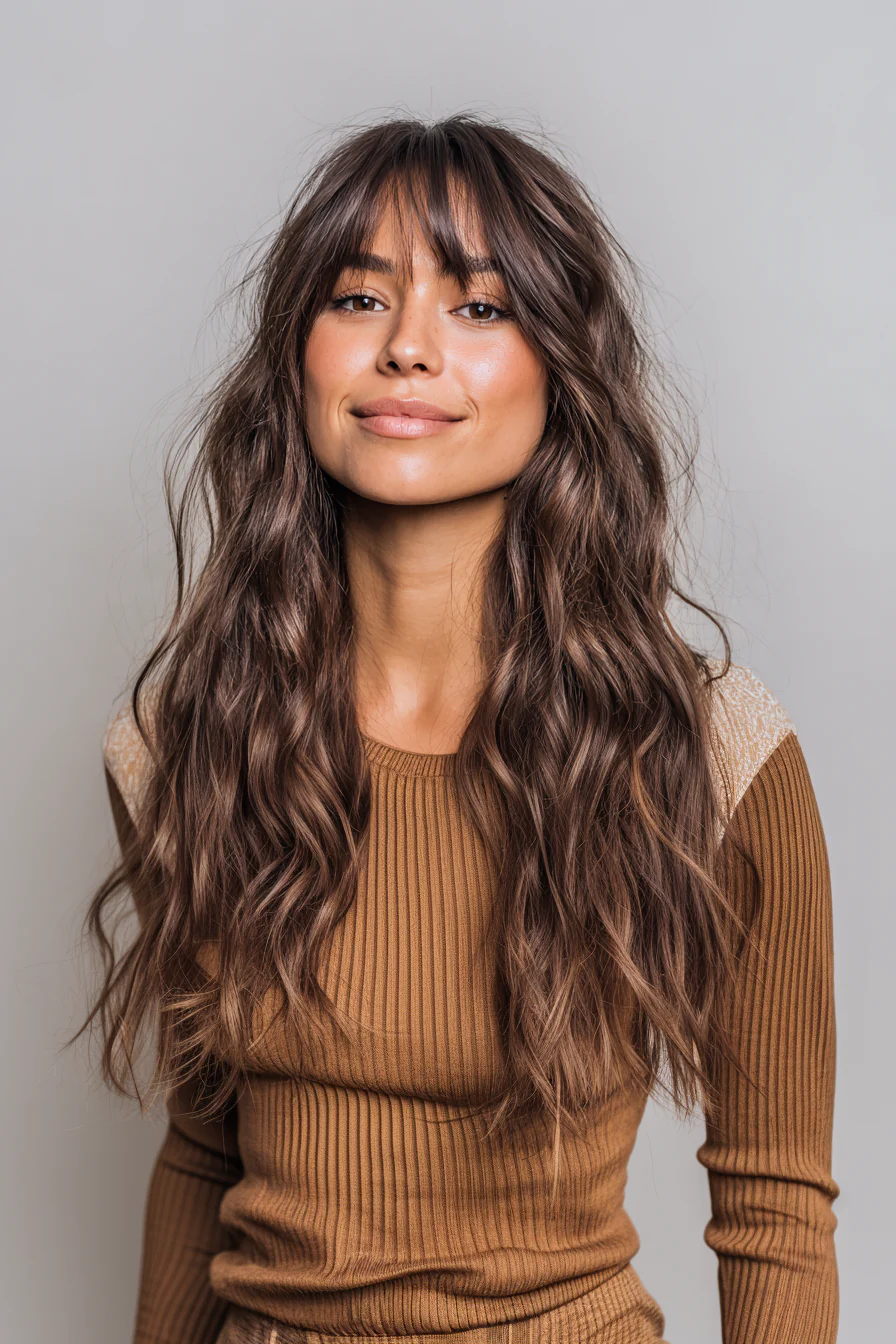4. Aschbraune Boho-Schichten (lange gewellte Frisuren) – Lange gewellte Frisuren