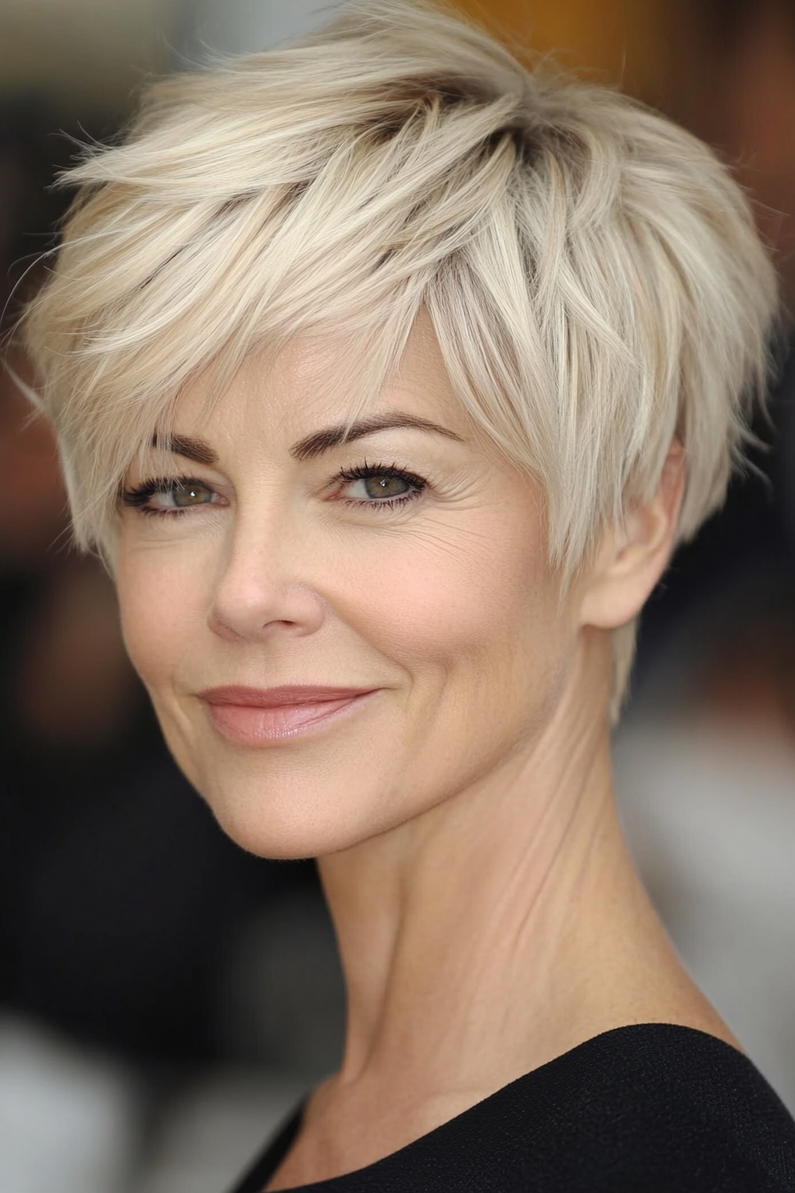 4. Champagner Blonde, verjüngte Pixie (kurze Haarschnitte für Frauen über 60 mit feinem dünnem Haar) - kurze Haarschnitte für Frauen über 60 mit feinem dünnem Haar