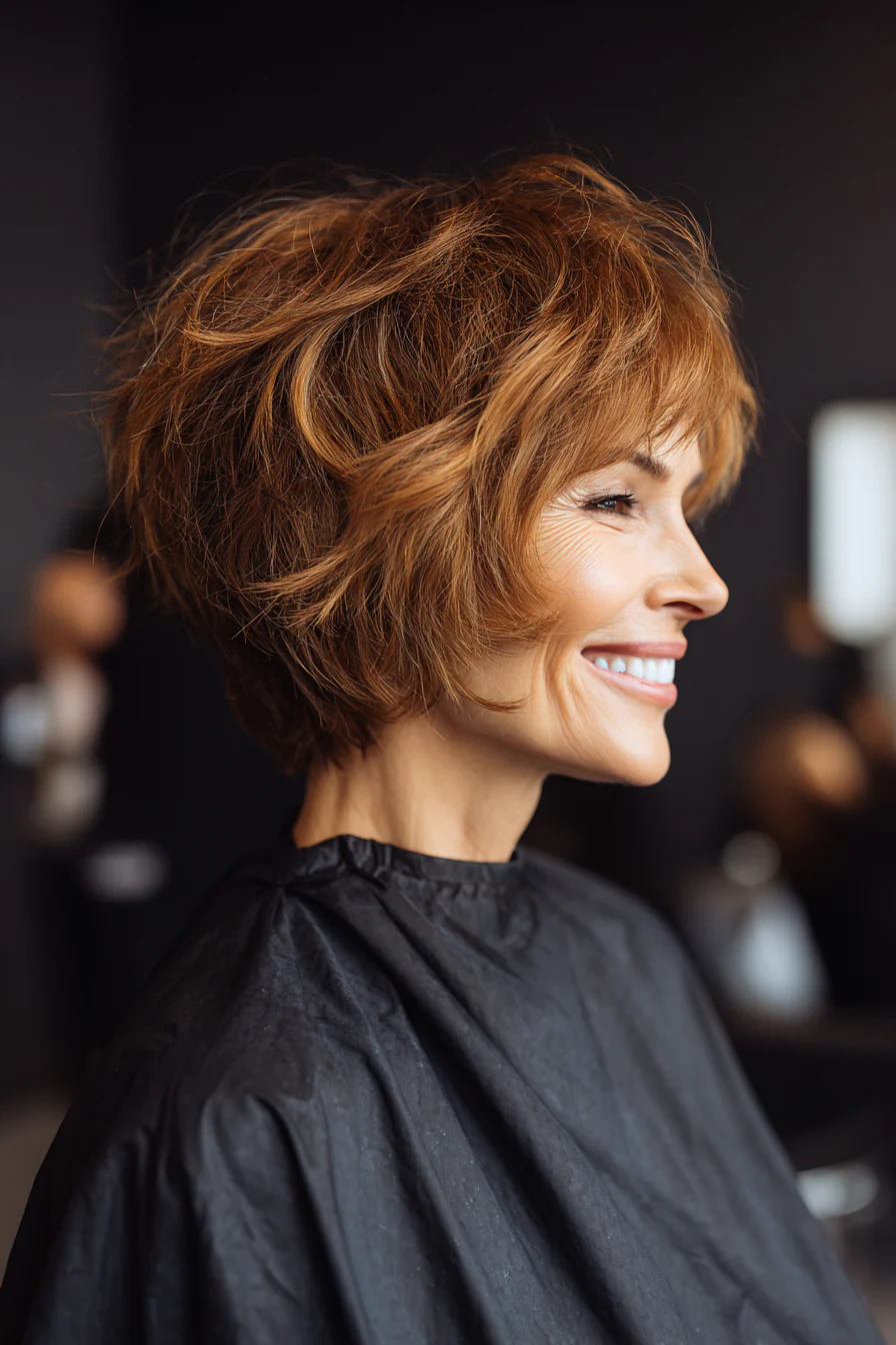 4. Chestnut Textured Bob Shag (Trendfrisuren für Frauen über 60) – Trendfrisuren für Frauen über 60