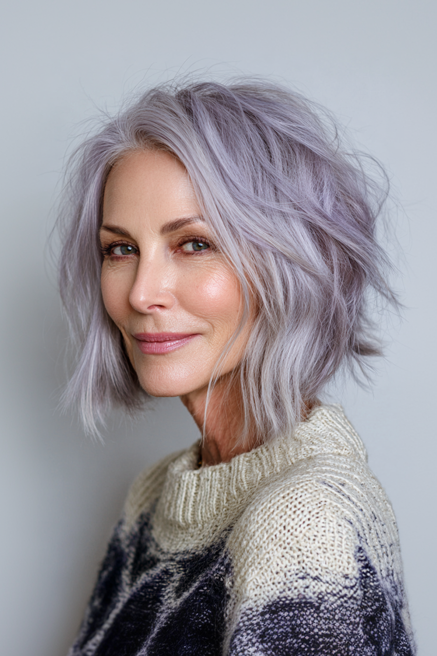 4. Abgehackte Lob mit Lavendelgrau Tönung (kantige Haarschnitte für ältere Frauen) - kantige Haarschnitte für ältere Frauen