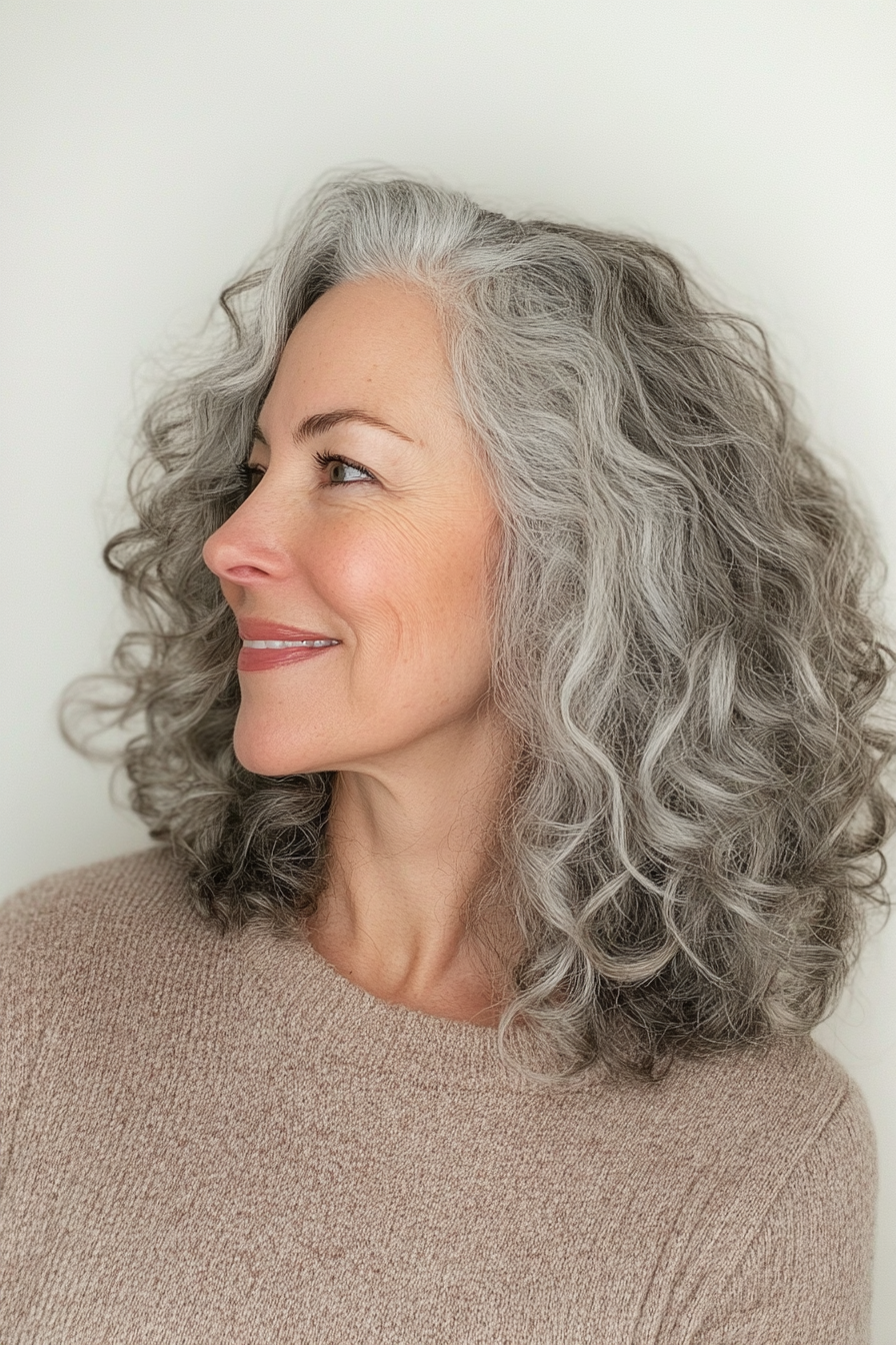 4. Colarbone geschnitten mit natürlichen Grau (Haarschnitte für Frauen über 50 mit lockigem Haar) - Haarschnitte für Frauen über 50 mit lockigem Haar