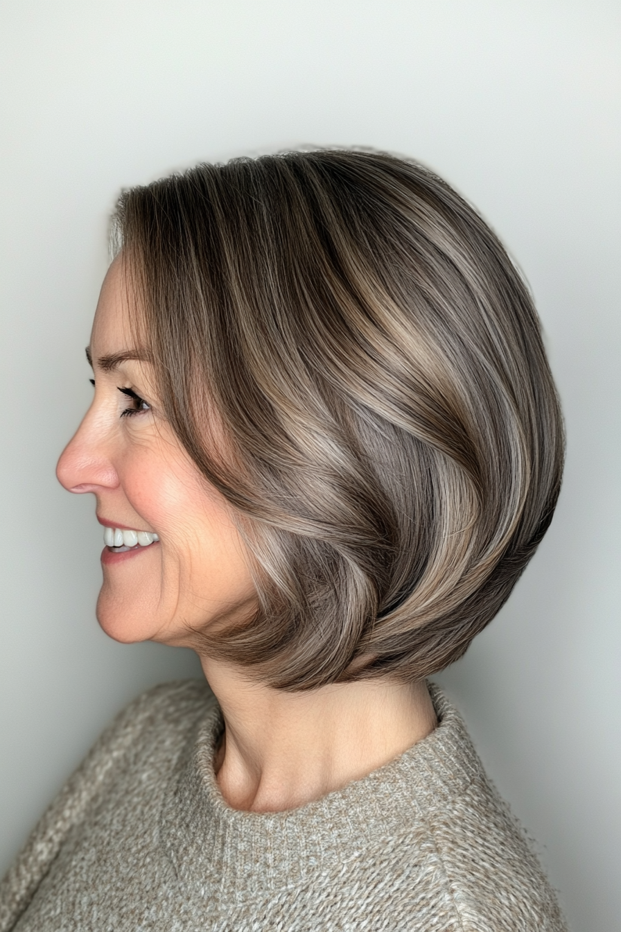4. gebogener Bob in Aschebraun (Ausschnittslänge Haarschnitte für ältere Frauen) - Ausschnittslänge Haarschnitte für ältere Frauen