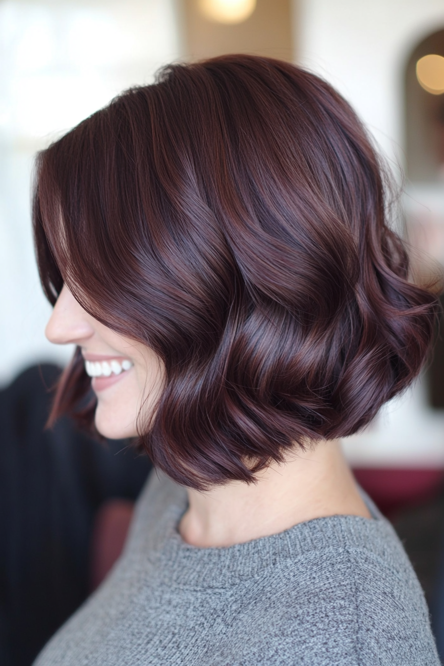 4. gebogener Bob in tiefen Mahagoni (Bob -Haarschnitte für Frauen) - Bob -Haarschnitte für Frauen