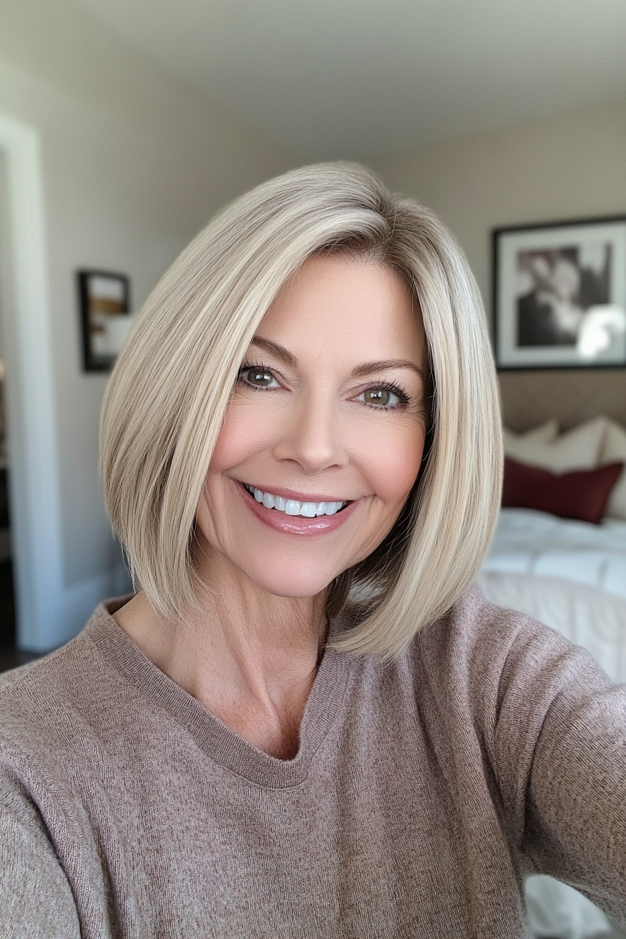 4. Elegante sandige blonde Kinnlänge Bob (neue Frisuren für Frauen über 50) - Neue Frisuren für Frauen über 50