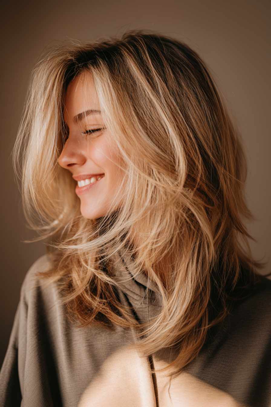 4. Gesichtsfristschichten mit sandiger blonde Mischung (geschichtete Haarschnitte für Frauen) - Geschichtete Haarschnitte für Frauen