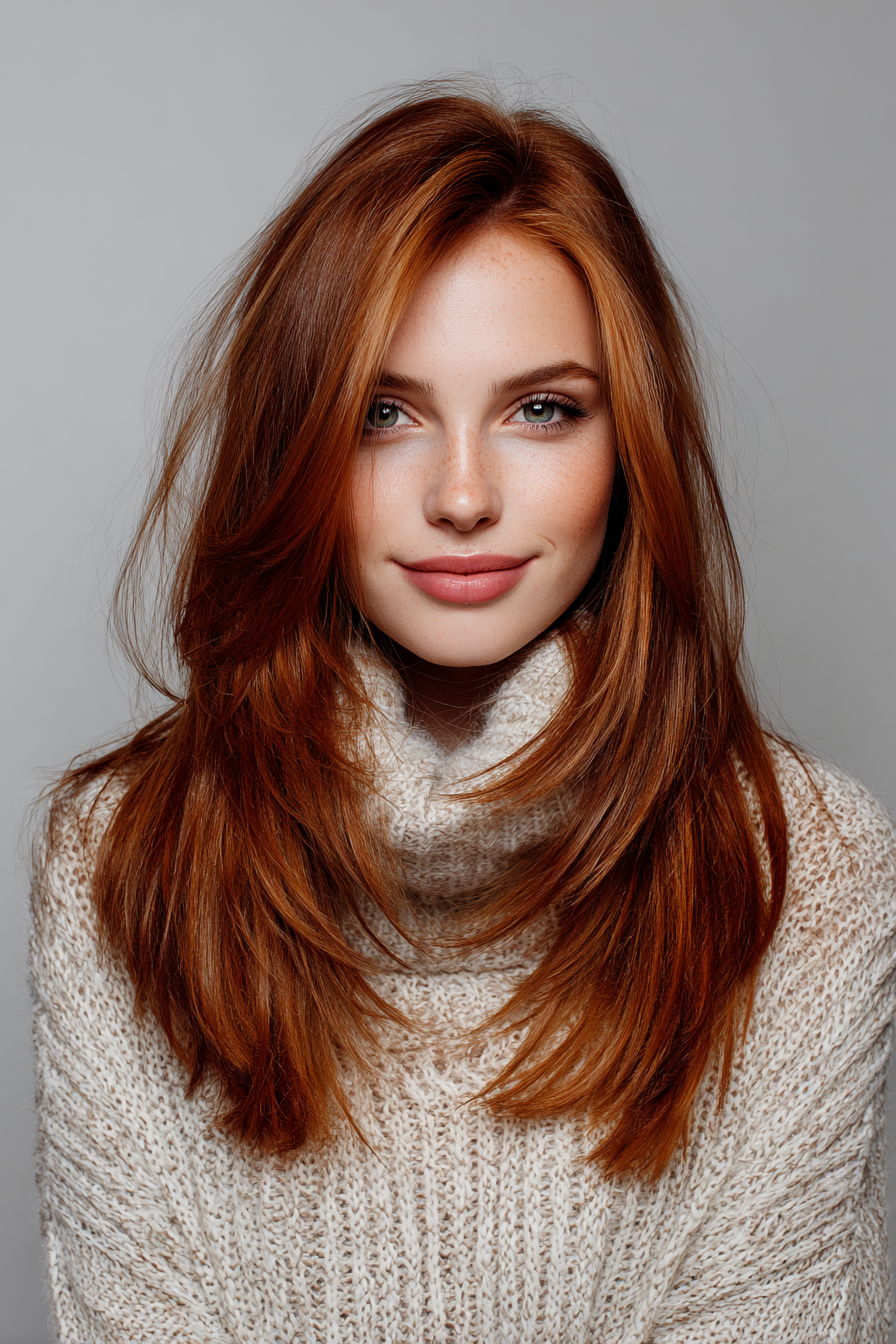 4. Gefiederte Enden mit Kupferglanz (Haarschnitte für glattes Haar) – Haarschnitte für glattes Haar