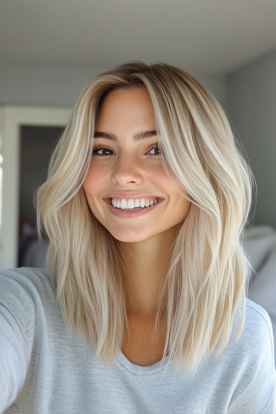 4. Federned Lob mit sandiger blonden Farbton (lustige Haarschnittideen für Frauen über 40) - Fun Haircut Ideas für Frauen über 40