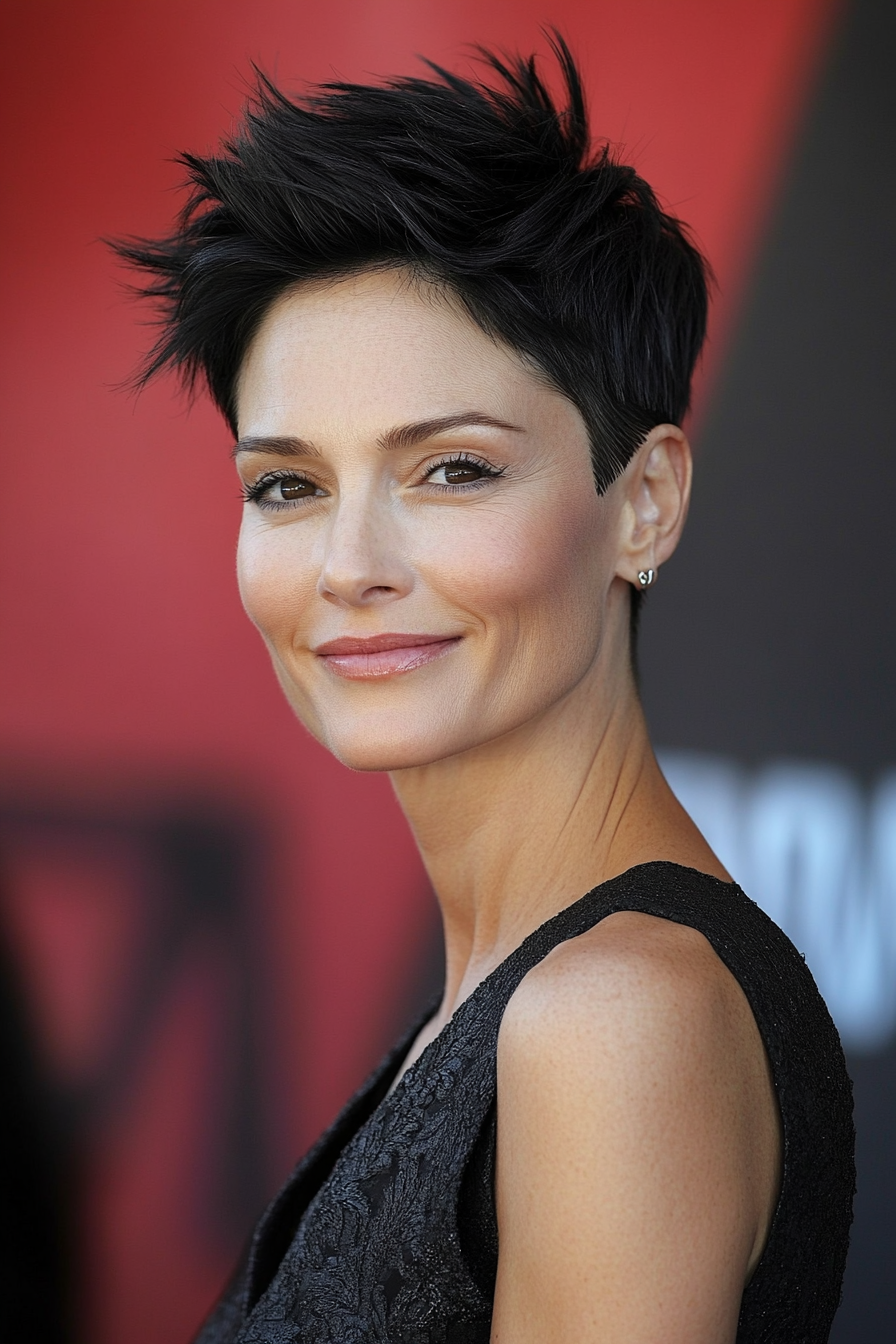 4. Federpixie mit tiefem Schwarz (beste Haarschnitte für Frauen über 40) - beste Haarschnitte für Frauen über 40
