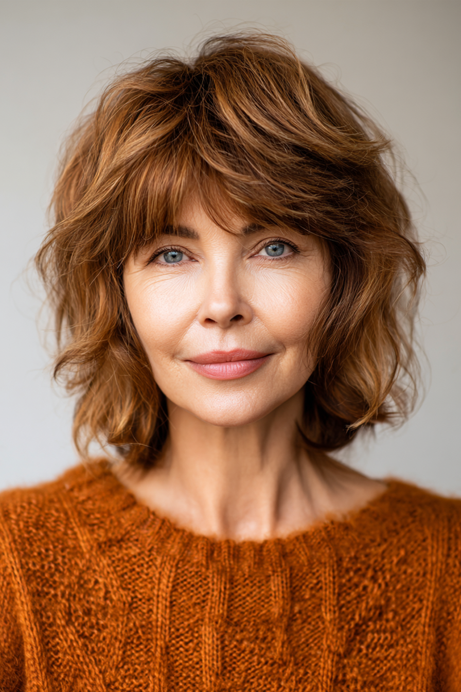 4. Golden Honey Short Shag mit Curtain Bangs (Short Shag-Frisuren für Frauen über 60) – Short Shag-Frisuren für Frauen über 60