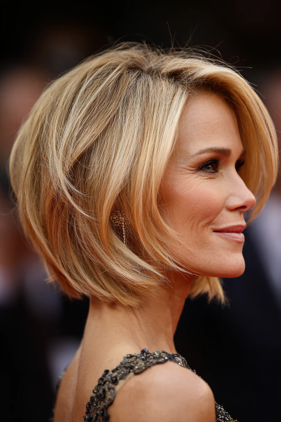 4. Honigblonder, abgestufter Bob (kurze Frisuren für Frauen über 40 mit dünnem Haar) – Kurze Frisuren für Frauen über 40 mit dünnem Haar