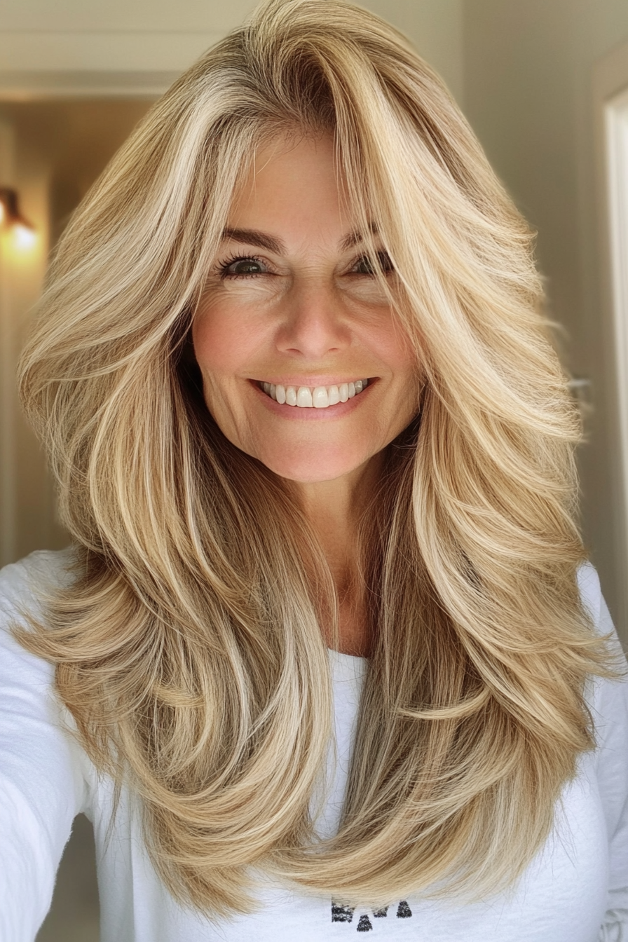 4. Honigblonde Long Shag (längere Frisuren für ältere Frauen) - längere Frisuren für ältere Frauen