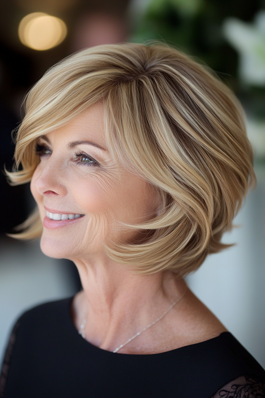 4. Honey Blonde Side -Swept Bob (Hochzeitsfrisuren für ältere Frauen) - Hochzeitsfrisuren für ältere Frauen