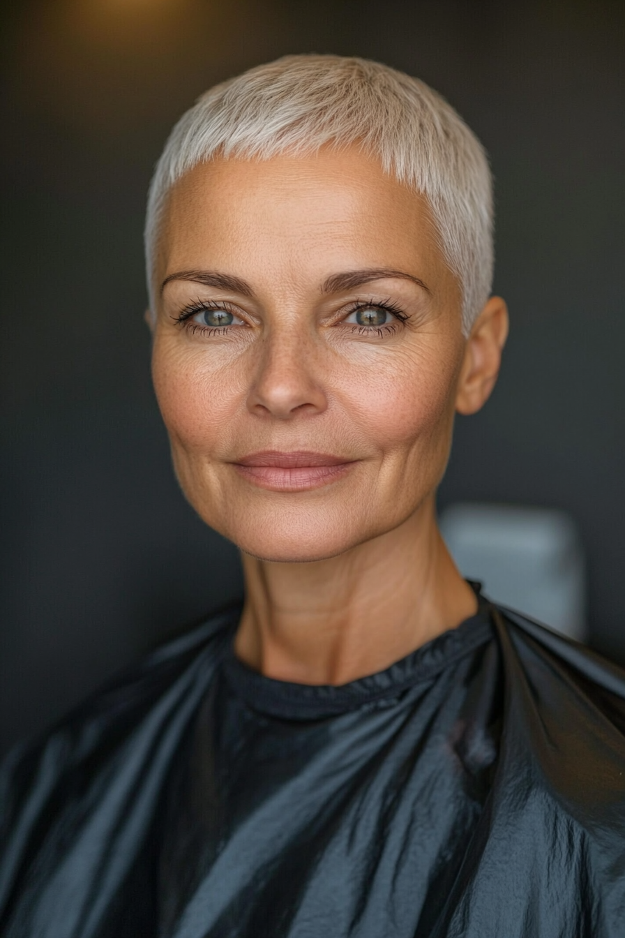 4. Layered Buzz Cut in sandblonde (super kurze Haarschnitte für ältere Frauen) - Super kurze Haarschnitte für ältere Frauen