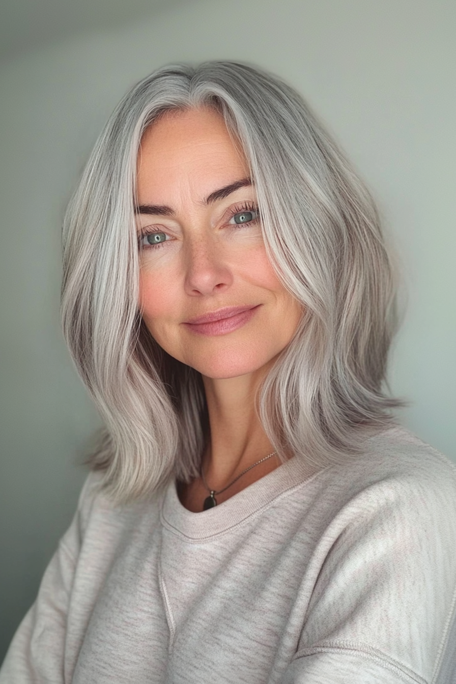 4. Layered Lob in weichem silbernem Ombre (Frisuren für ältere Frauen mit grauem Haar) - Frisuren für ältere Frauen mit grauem Haar