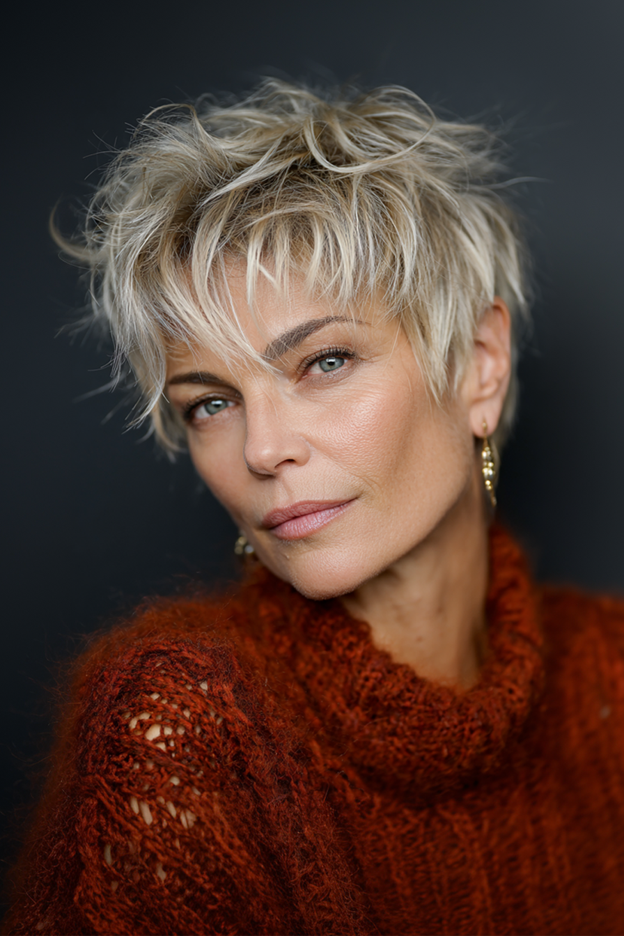 4. Unordentlicher Pixie mit Platin-Spitzen (Unordentliche Frisuren für Frauen über 50) – Unordentliche Frisuren für Frauen über 50