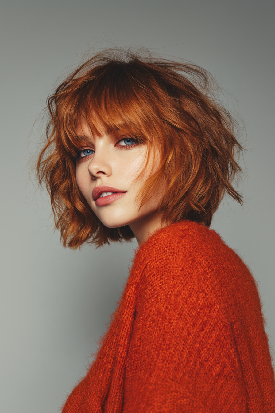 4.. Rasierender französischer Bob in Kupfergewürz (kinnlänge texturierte Haarschnitte) - Kinnlänge strukturierte Haarschnitte