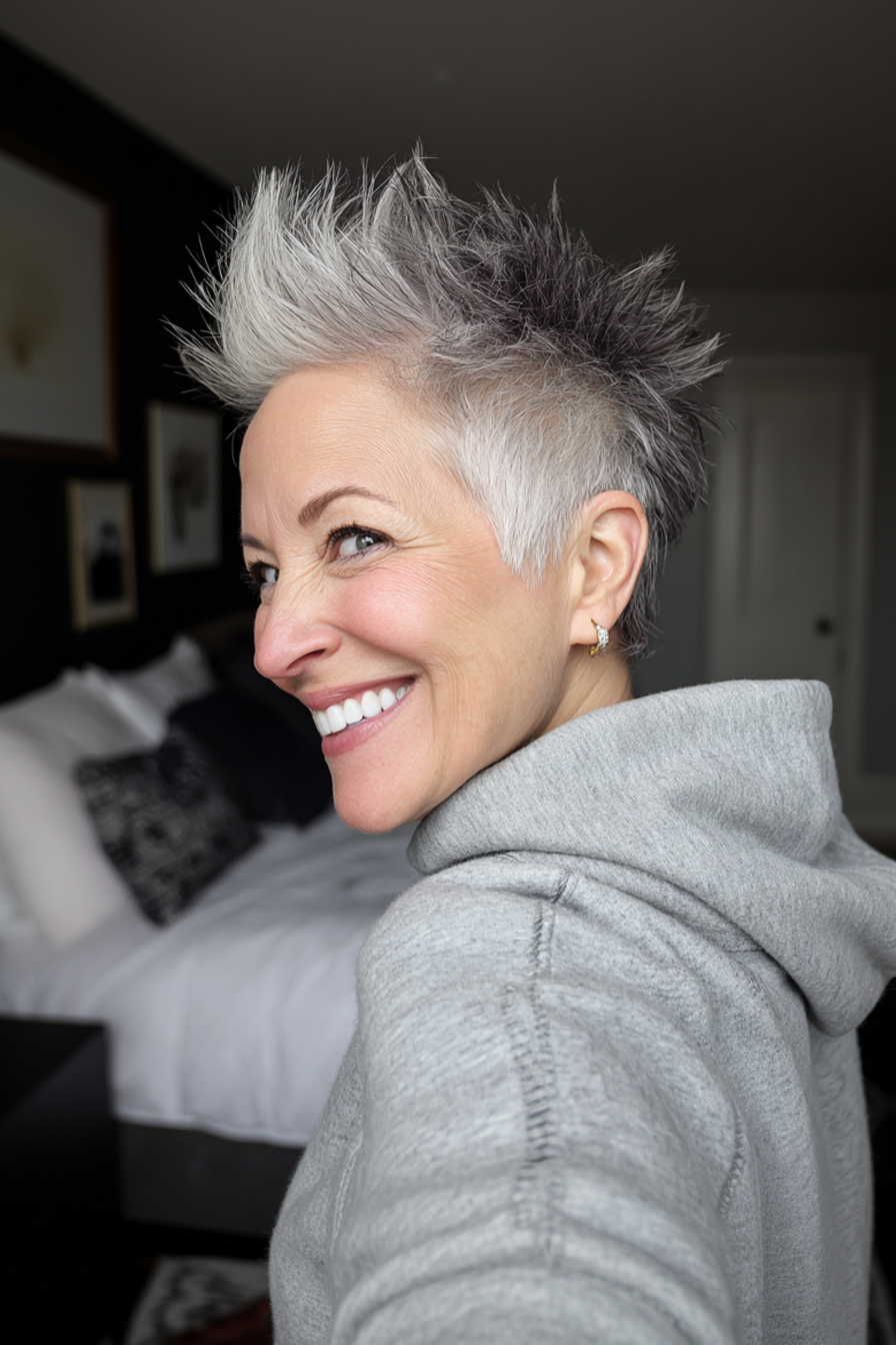 4. Salz & Pfeffer strukturierter Falke (Stachelfrisuren für Frauen über 50) - Stachelfrisuren für Frauen über 50