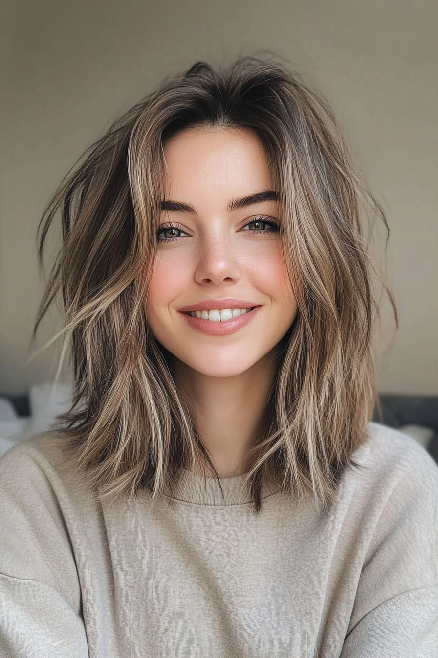 4. Shaggy Colarbone geschnitten mit aschbraunen Highlights (Tribünenlängenhaarschnitte) - Hackerbeinlängenhaarschnitte