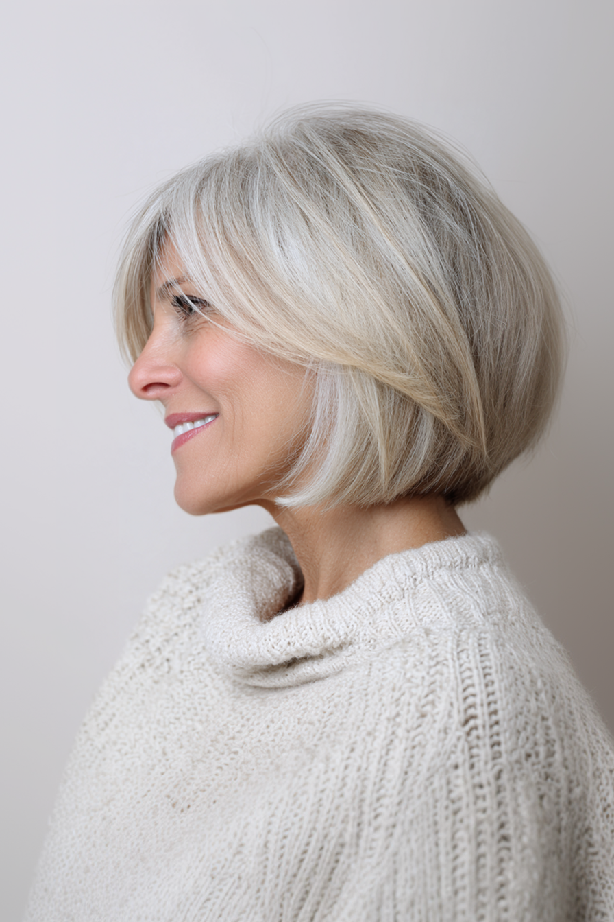 4. Schulter -Grazing Asche Blonde Bob (geschichtete Bob -Frisuren für Frauen über 50) - Layered Bob Frisuren für Frauen über 50