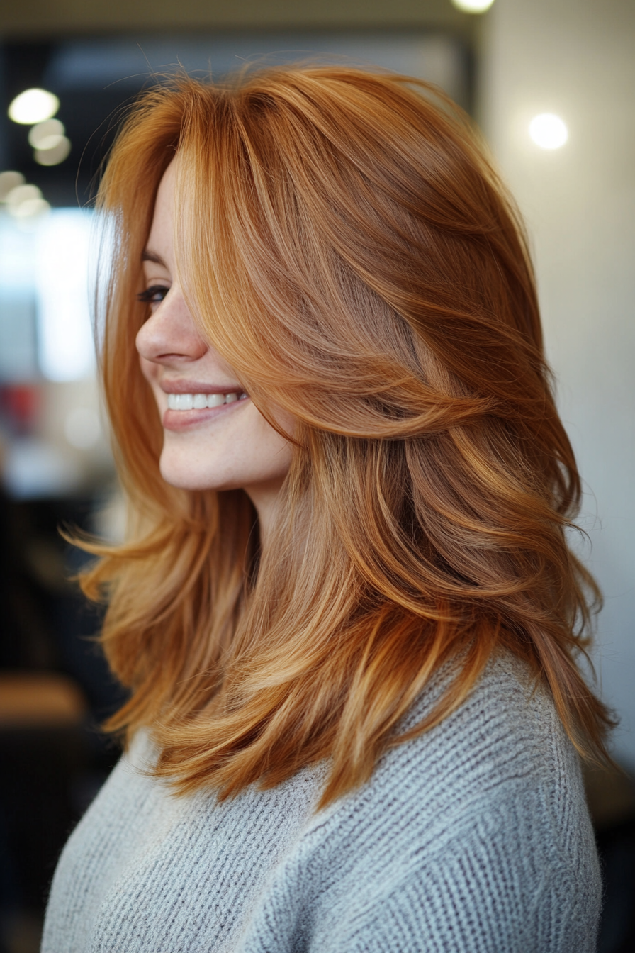 4. Schulterlange Schichten in Honigkastanie (geschichtete Haarschnitte für dünnes Haar) - geschichtete Haarschnitte für dünnes Haar