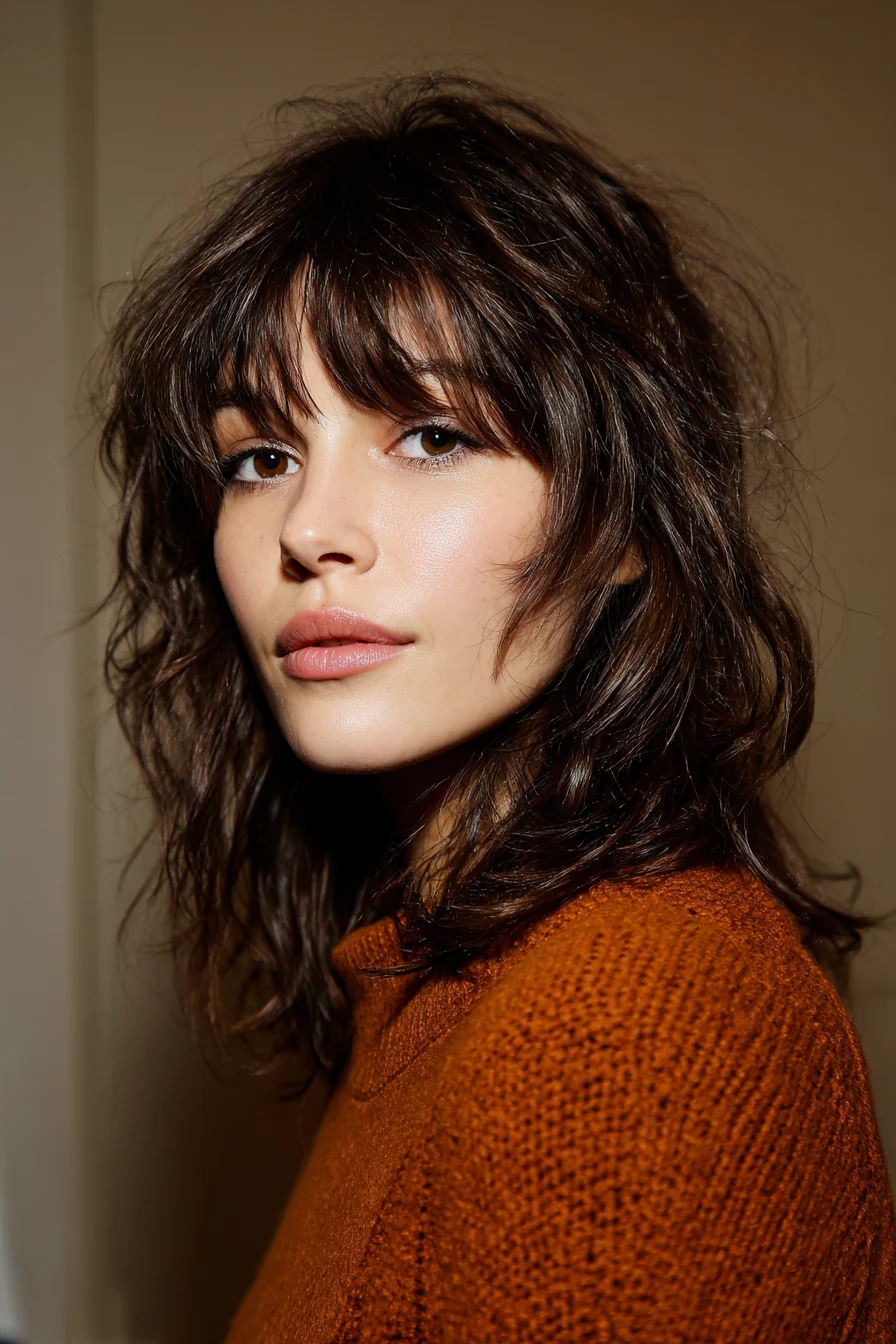 4. Schulterlanger Shag + geteilter Pony (Toffee Brown) (Mittellange Frisuren mit Pony) – Mittellange Frisuren mit Pony