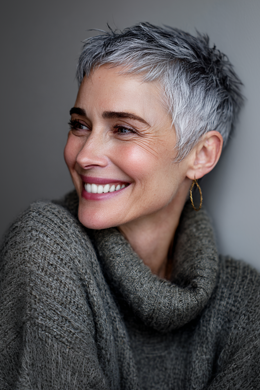 4. Silver Sculpted Pixie (Sehr kurze Frisuren für Frauen über 40) – Sehr kurze Frisuren für Frauen über 40