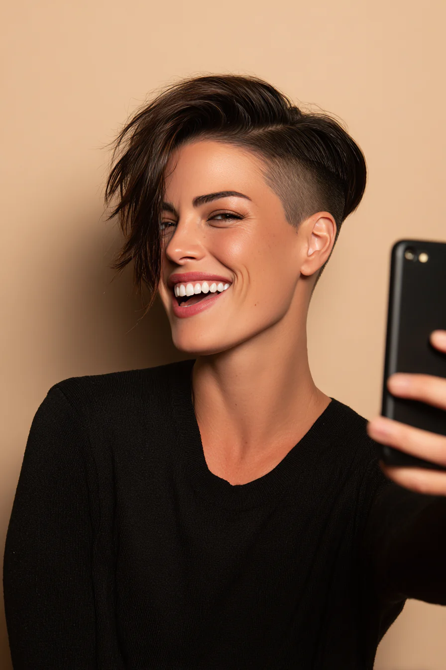 4. Sleek Espresso Undercut Pixie (Pixie-Frisuren für Frauen über 40) – Pixie-Frisuren für Frauen über 40
