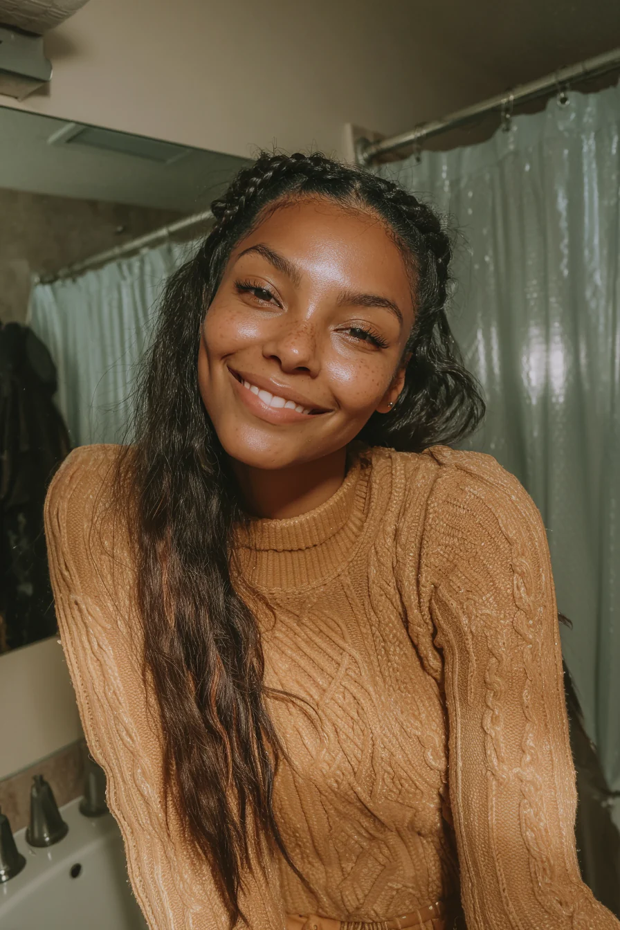 4. Weiche schwarze geflochtene Krone (Boho-Frisuren) – Boho-Frisuren