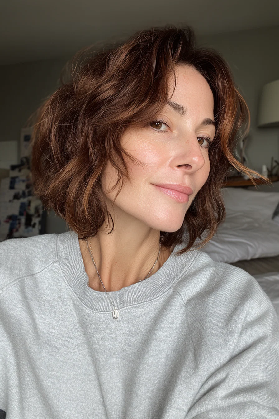 4. Soft Wave Medium Crop in Kastanienbraun (kurze mittellange Frisuren für Frauen über 50) – Kurze mittellange Frisuren für Frauen über 50
