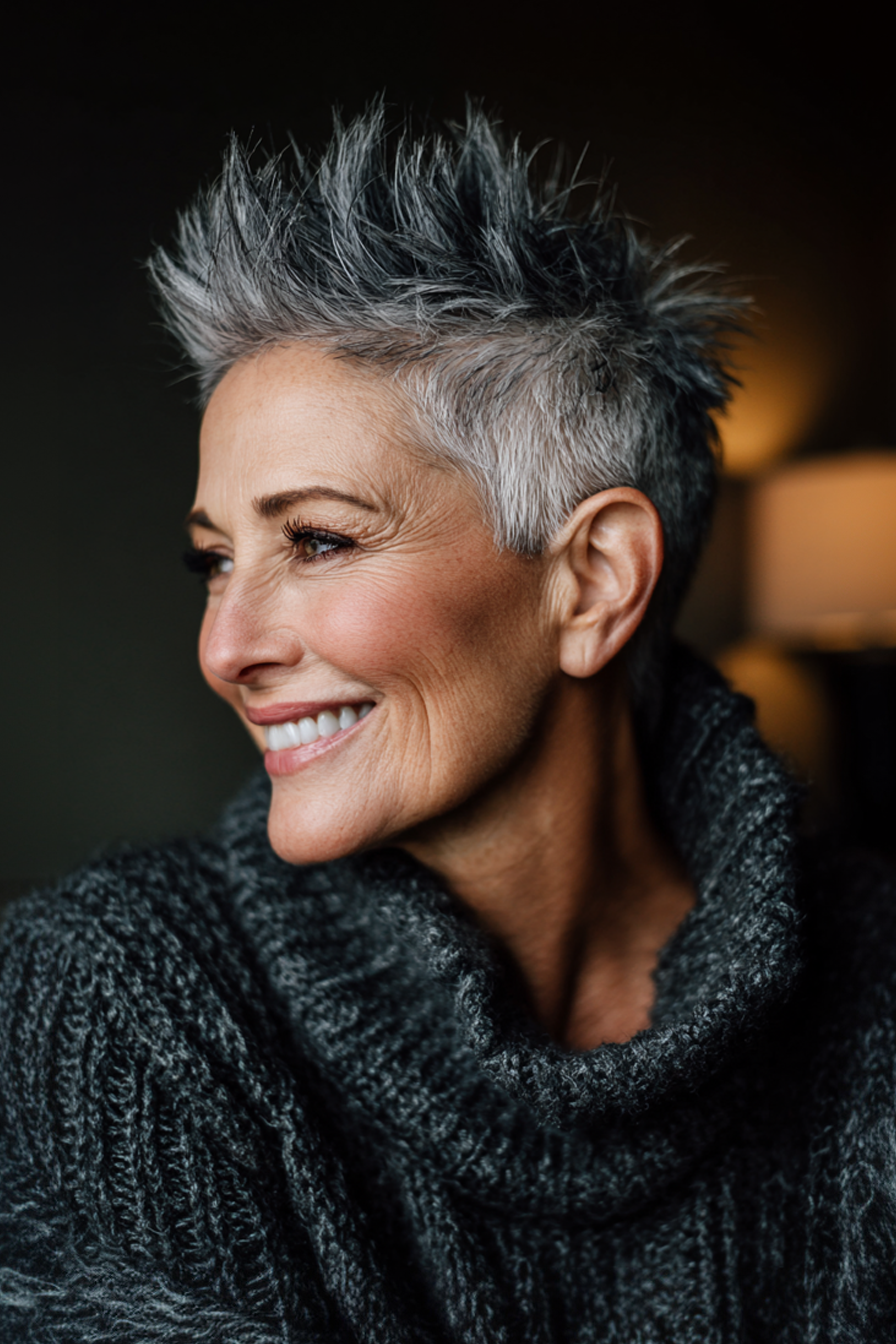 4. Spiky Crop mit Stahlgrau (kantige Haarschnitte für Frauen über 50) - kantige Haarschnitte für Frauen über 50