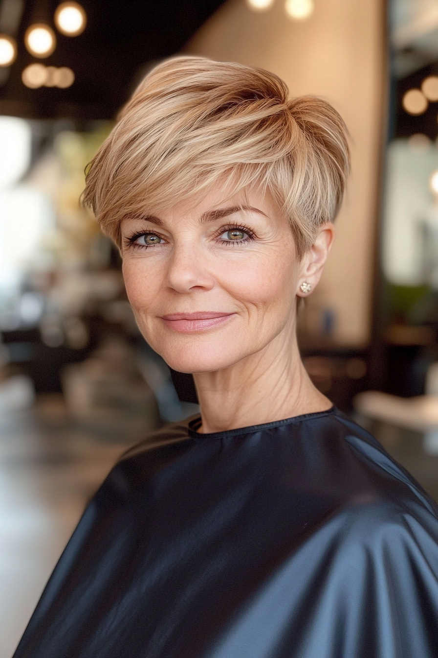 4. Sonnenküsse Honigpixie geschnitten (schicke Frisuren für Frauen über 50) - schicke Frisuren für Frauen über 50