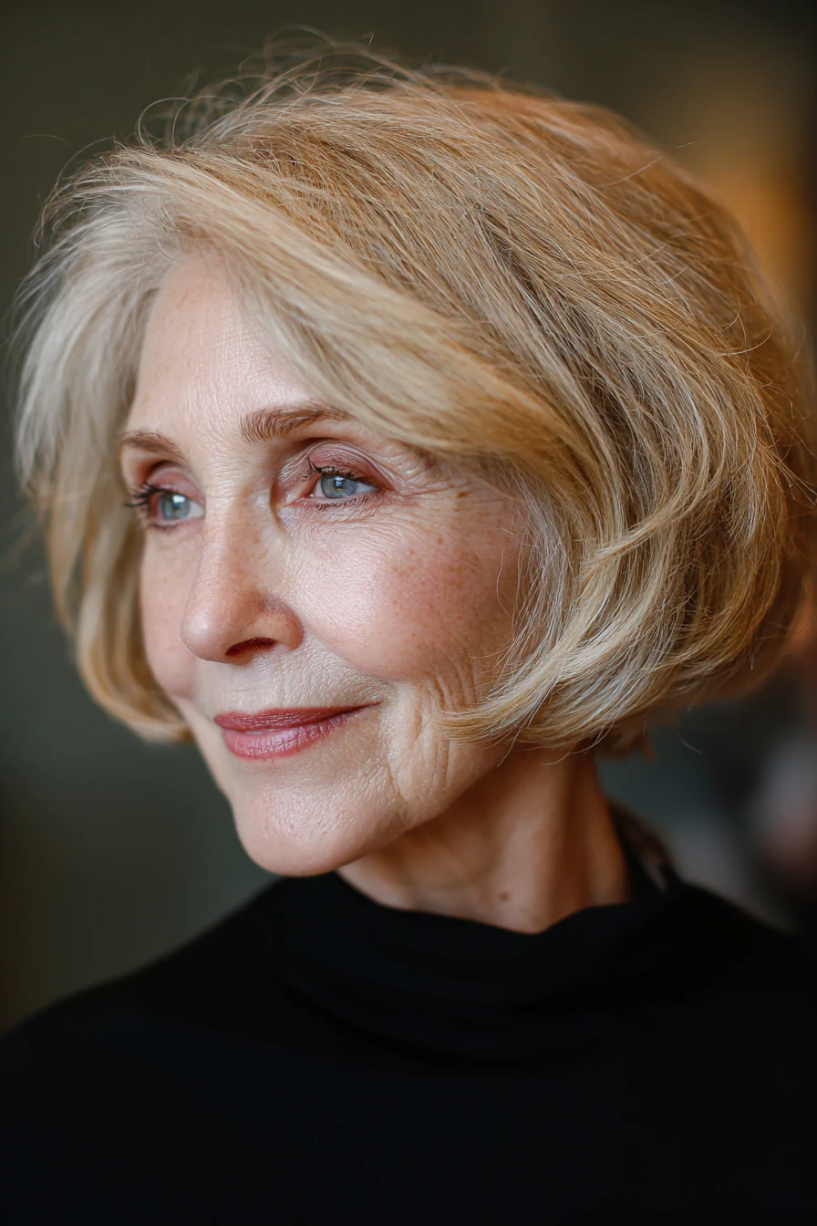 4. Konischer Bob in Sandblond (Bob-Frisuren für Frauen über 60 mit feinem Haar) – Bob-Frisuren für Frauen über 60 mit feinem Haar