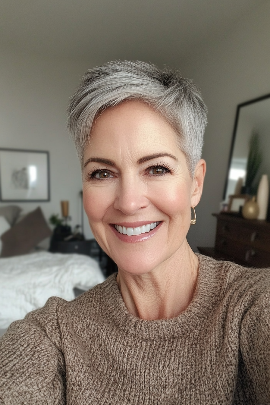 4. Verjüngende Ernte in Salz und Pfeffer (mittel- bis kurze Haarschnitte für Frauen über 50) - mittel- bis kurze Haarschnitte für Frauen über 50