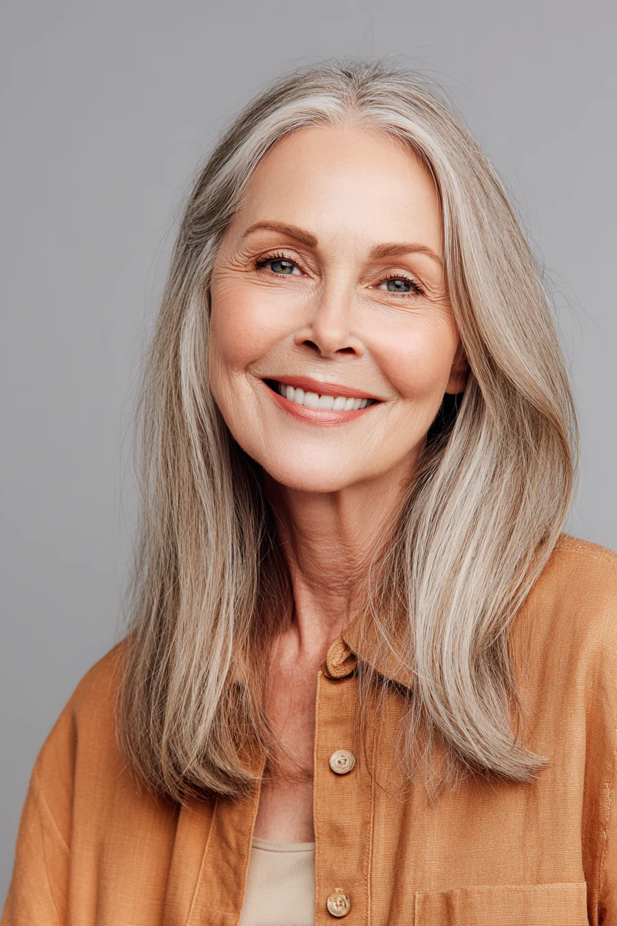 4. Konische Enden mit sandblonder Basis (lange Frisuren für Frauen über 60 mit dünnem Haar) – Lange Frisuren für Frauen über 60 mit dünnem Haar