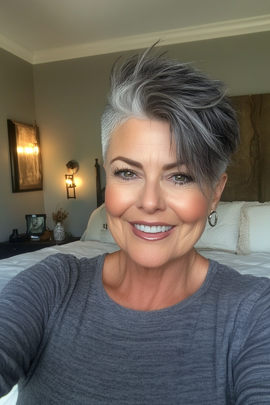 4. strukturierte Holzkohleernte mit Seitenverblutungen (kantige Frisuren für Frauen über 60) - kantige Frisuren für Frauen über 60