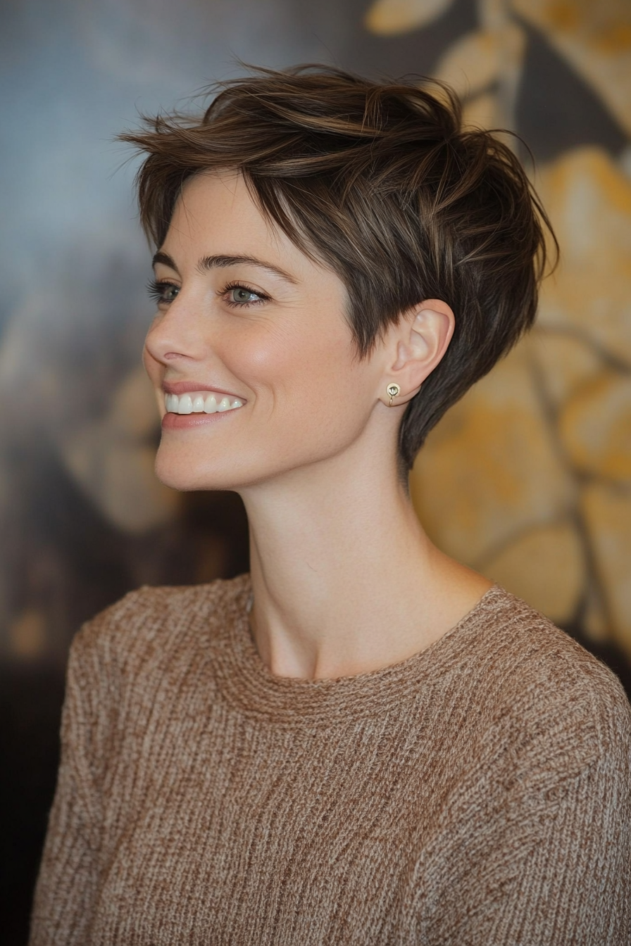 4. Strukturierte Mokka -Pixie (lange Pixie -Haarschnitte für ältere Frauen) - Lange Pixie -Haarschnitte für ältere Frauen