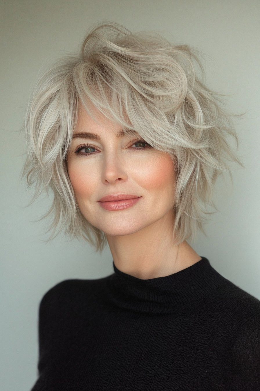 4. Tubly Short Shag mit Sandblond (kurze kantige Haarschnitte für Frauen über 50) - kurze kantige Haarschnitte für Frauen über 50