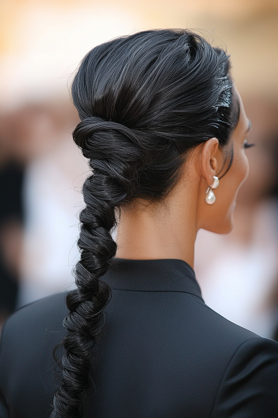 4. Twisted Ponytail in reichhaltiger Schwarz (Pferdeschwanzfrisuren Frauen über 40) - Pferdeschwanzfrisuren Frauen über 40