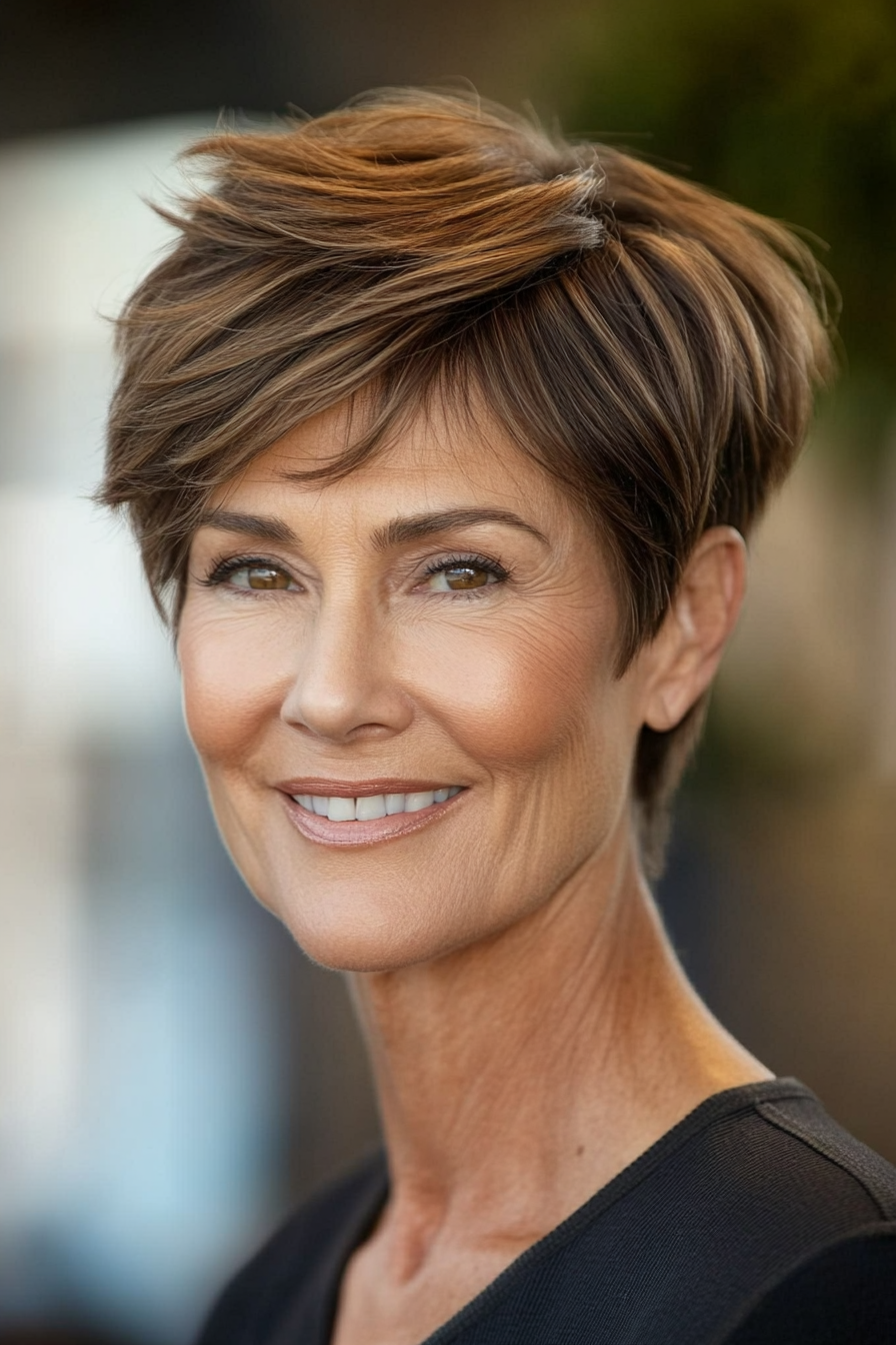 4. Warm braun verjüngter Schnitt (kurze trendige Haarschnitte für Frauen über 60) - kurze trendige Haarschnitte für Frauen über 60