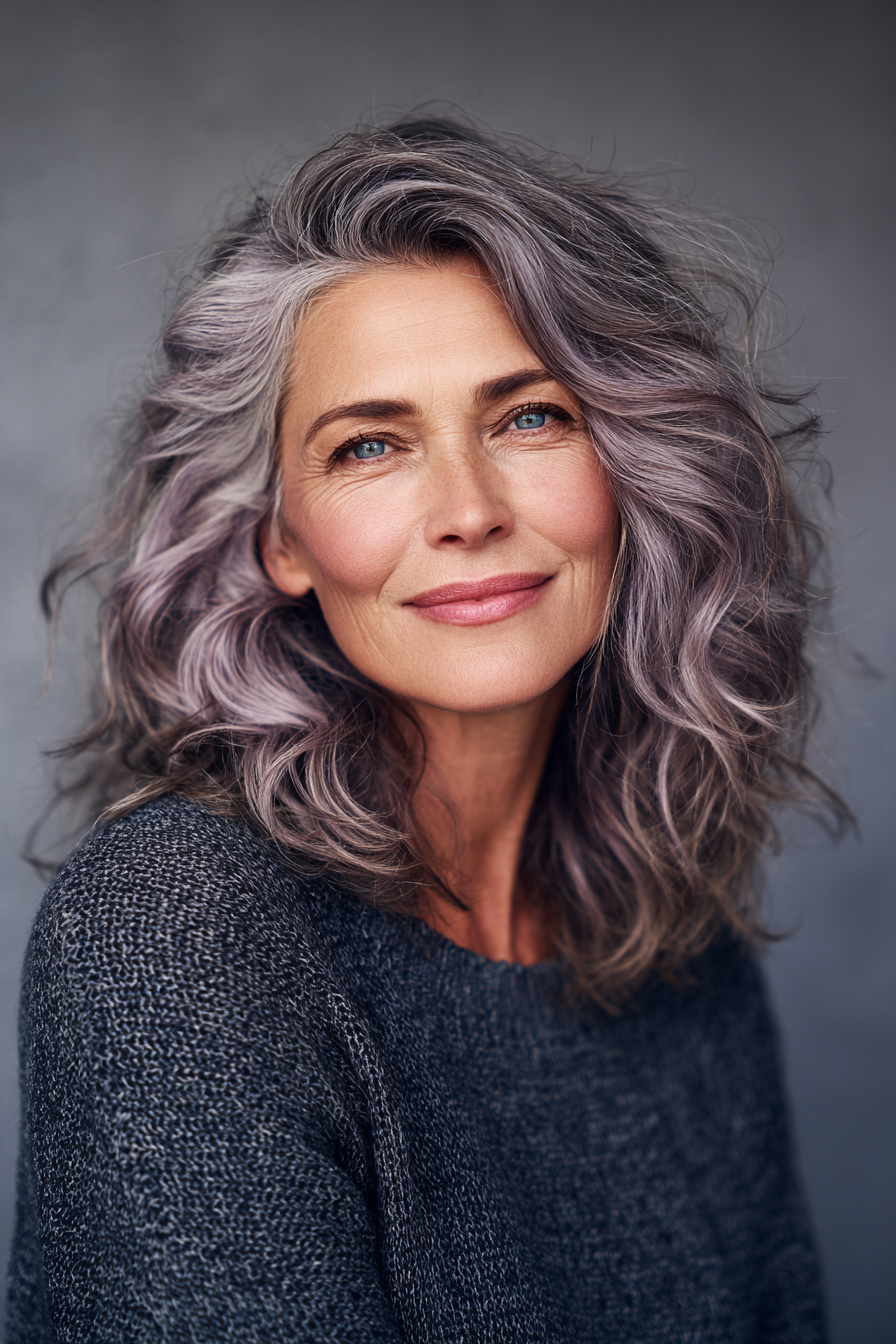 4. Welliger Shag in rauchiger Pflaume (Frisuren für ältere Frauen mit welligem Haar) - Frisuren für ältere Frauen mit welligem Haar