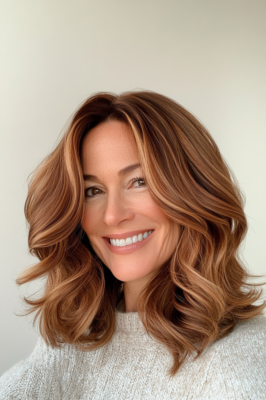 4. Wellenhag mit warmen Kastanienschichten (Trendfrisuren für Frauen über 50) - Trendfrisuren für Frauen über 50