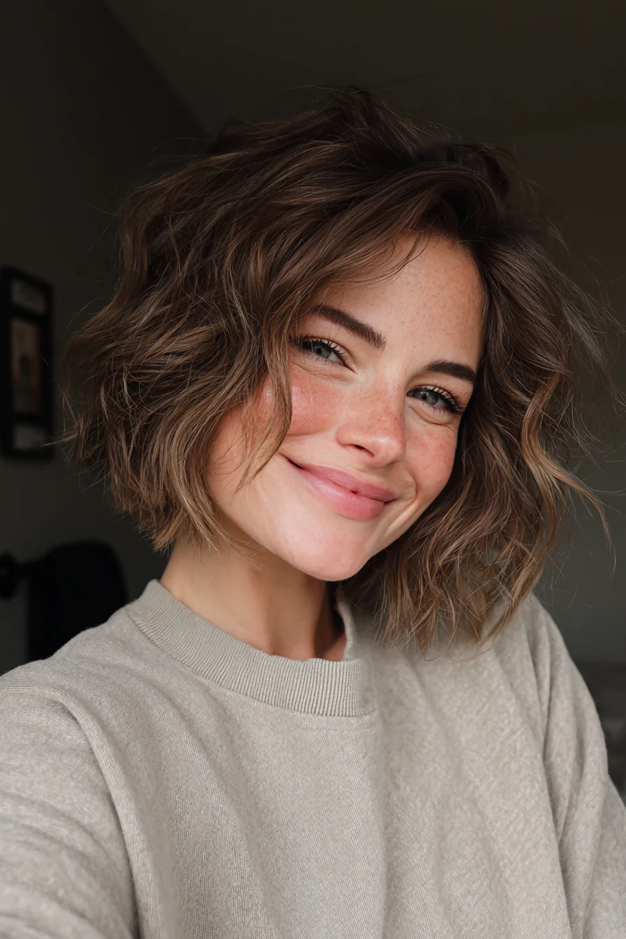 4. Wavy Stacked Bob (Ash Brown) (Kurze gewellte Frisuren für Frauen über 40) – Kurze gewellte Frisuren für Frauen über 40