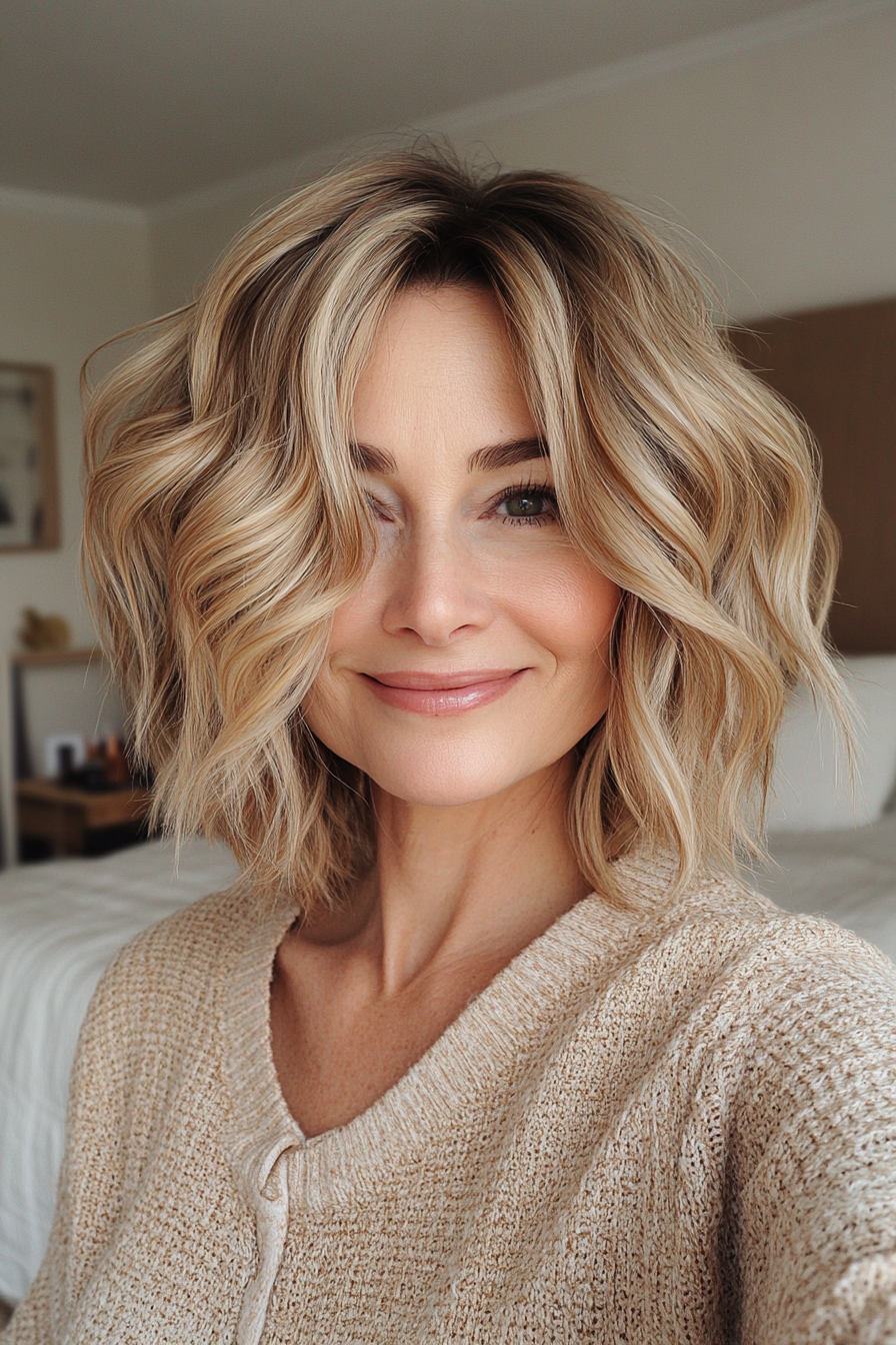4. Wellenstrukturierte Bob in goldener Honigblond (kurze Haarschnitte für ältere Frauen mit dickem Haar) - kurze Haarschnitte für ältere Frauen mit dickem Haar