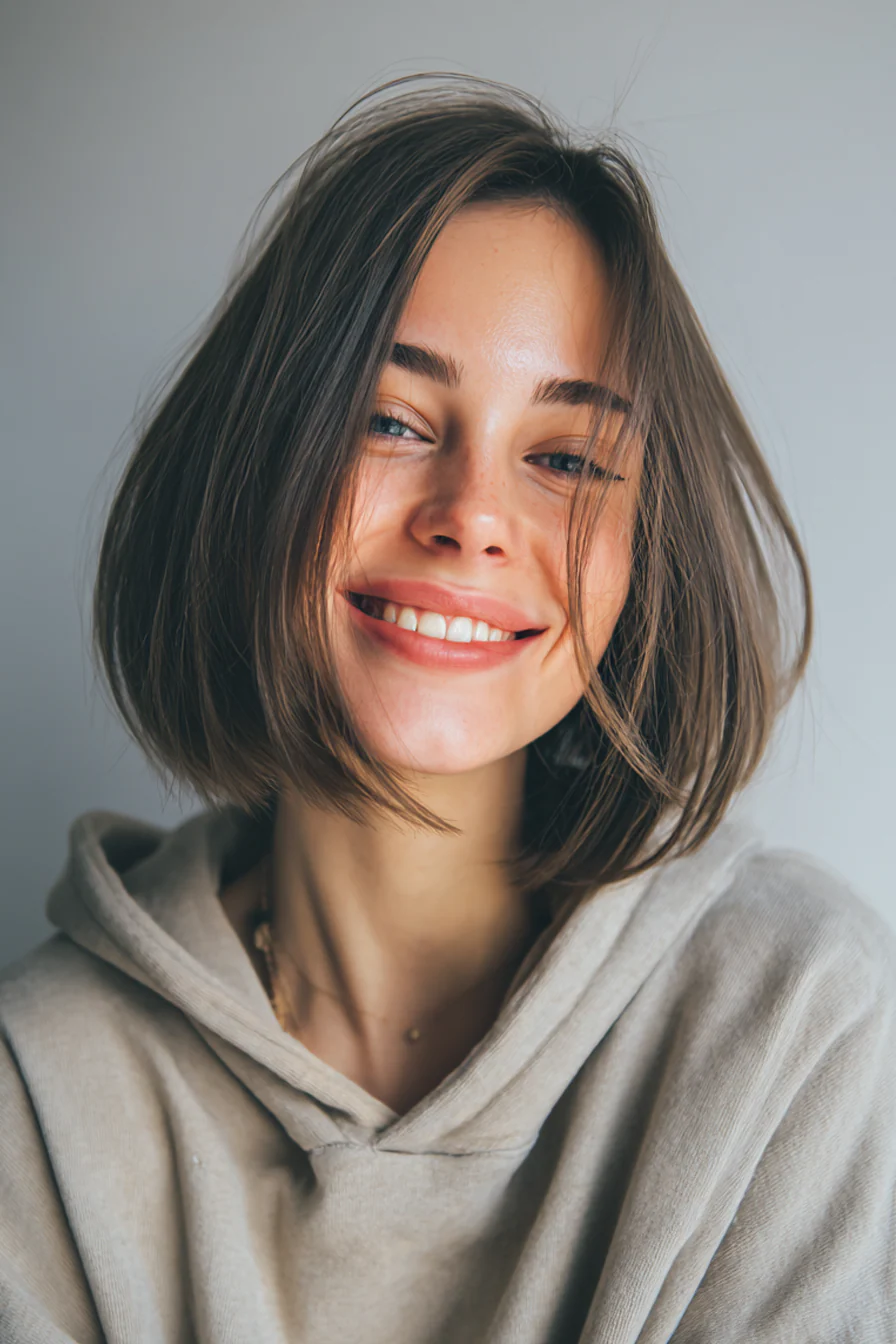 5. A-Linien-Bob mit aschbraunem, seitlich geschwungenem Pony (Bob-Frisuren mit Pony) – Bob-Frisuren mit Pony