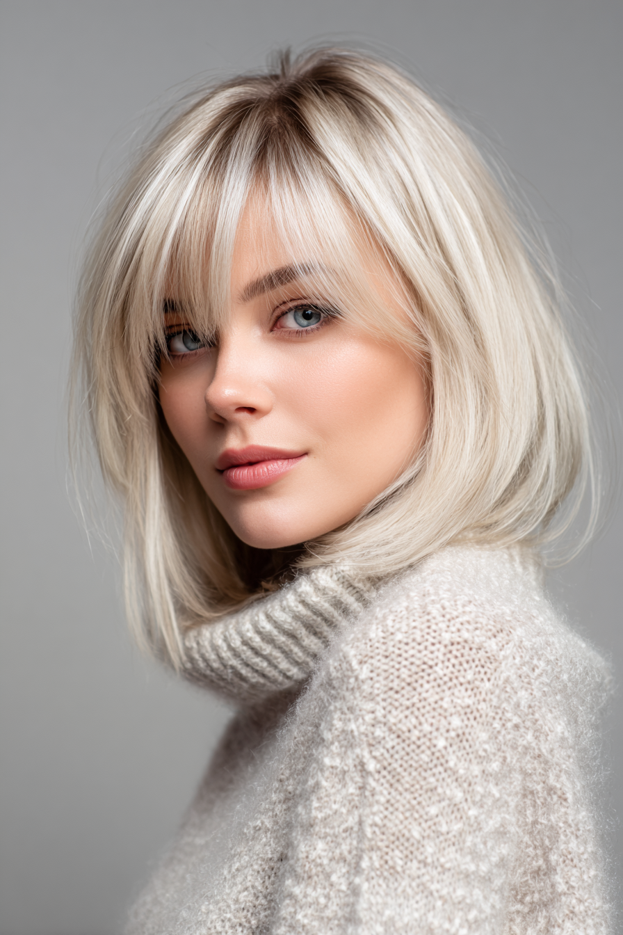 5. Ascheblonde Lob mit Seitengeschwüren (lange Bob -Frisuren mit Pony) - Lange Bob -Frisuren mit Pony